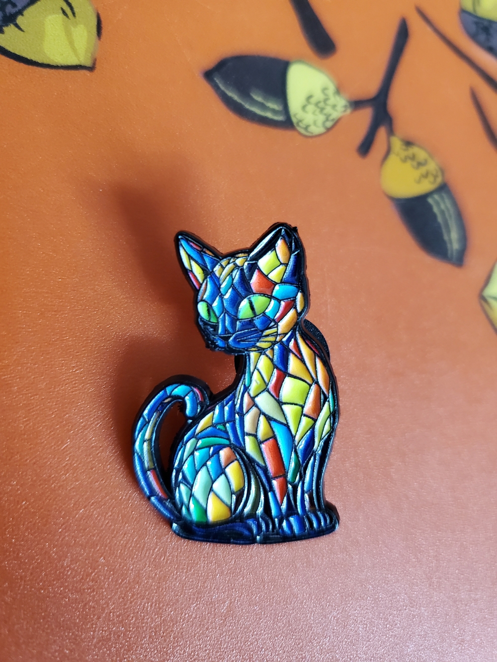 Multicolor Mosaic Cat Enamel Pin - Decorative Pet Lover Accessory